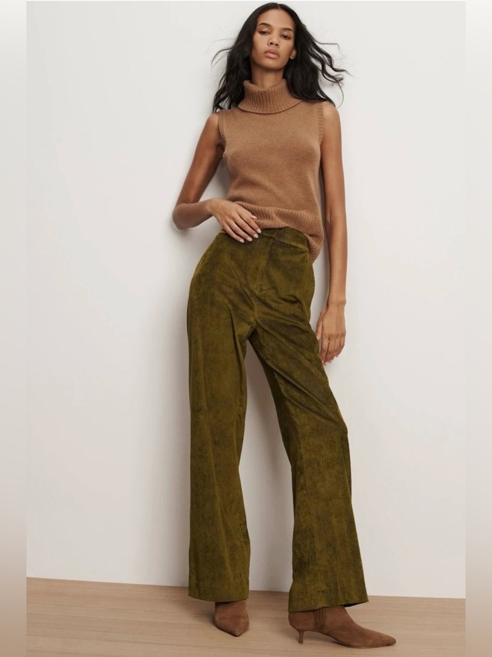 Veronica Beard Grigore Pants High-Rise Olive Wide Leg Corduroy Pants Green Moss